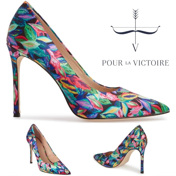 Pour La Victoire Shoes - POUR LA VICTOIRE Celeste Pointy Toe Pump Heels Floral Tropic Trip Satin Shoes 6